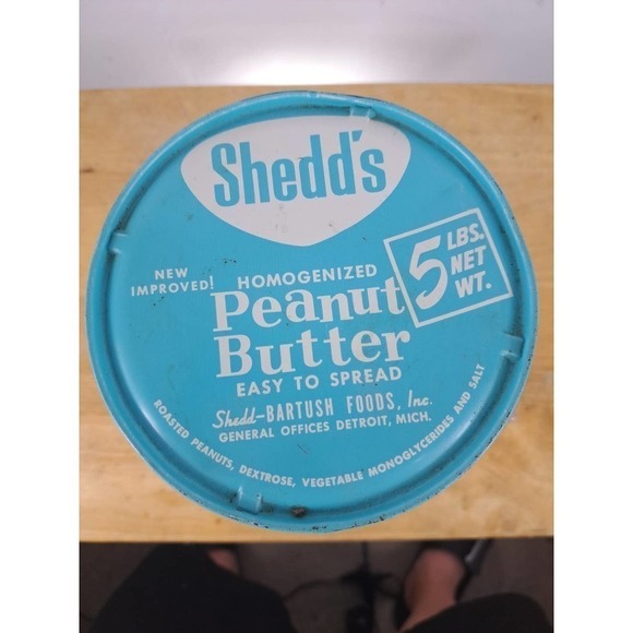 Vintage 50s Shedd's Peanut Butter tin bucket Detroit MI 5lb 6.25 / 6 in - Picture 5 of 8